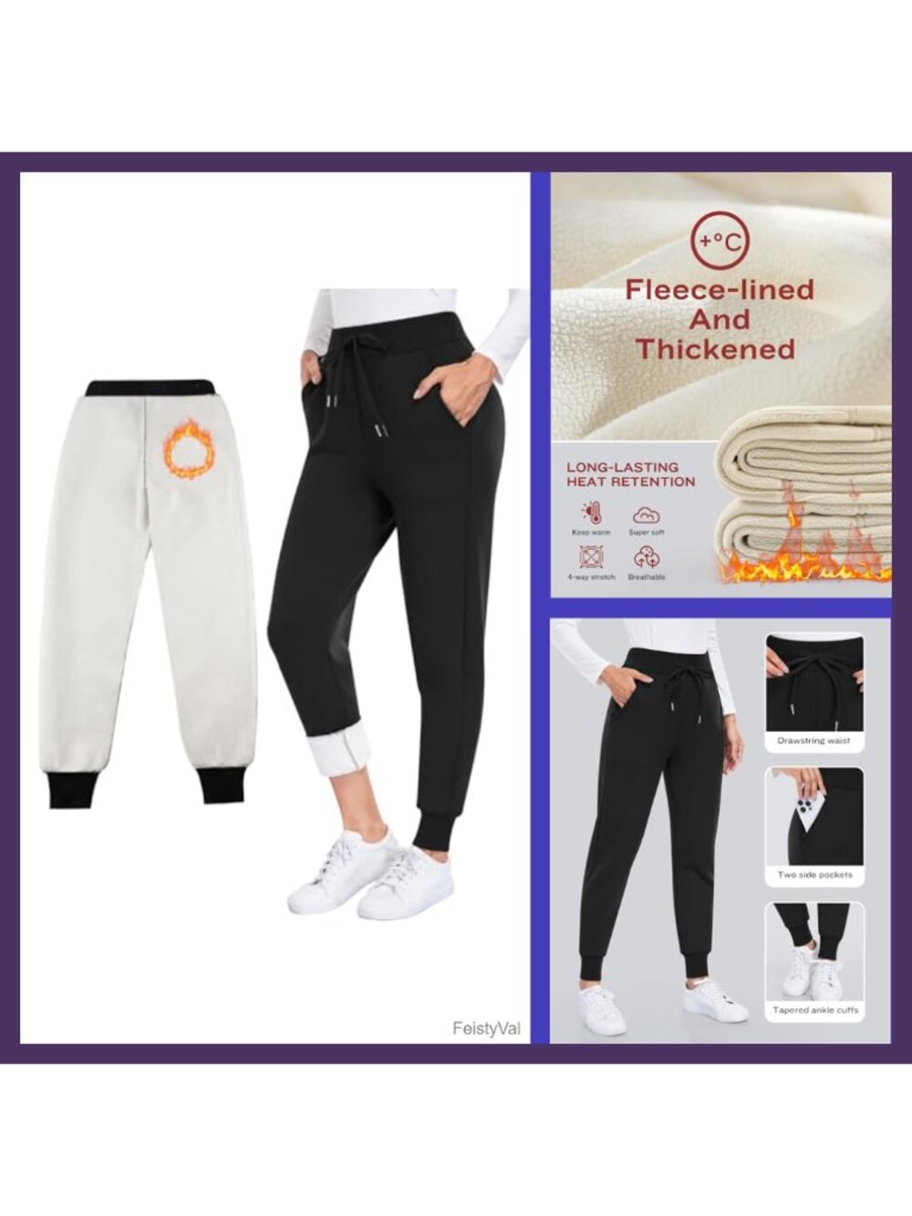 Fleece Lined Thermal Jogger Sweatpants High Waist Pockets Winter